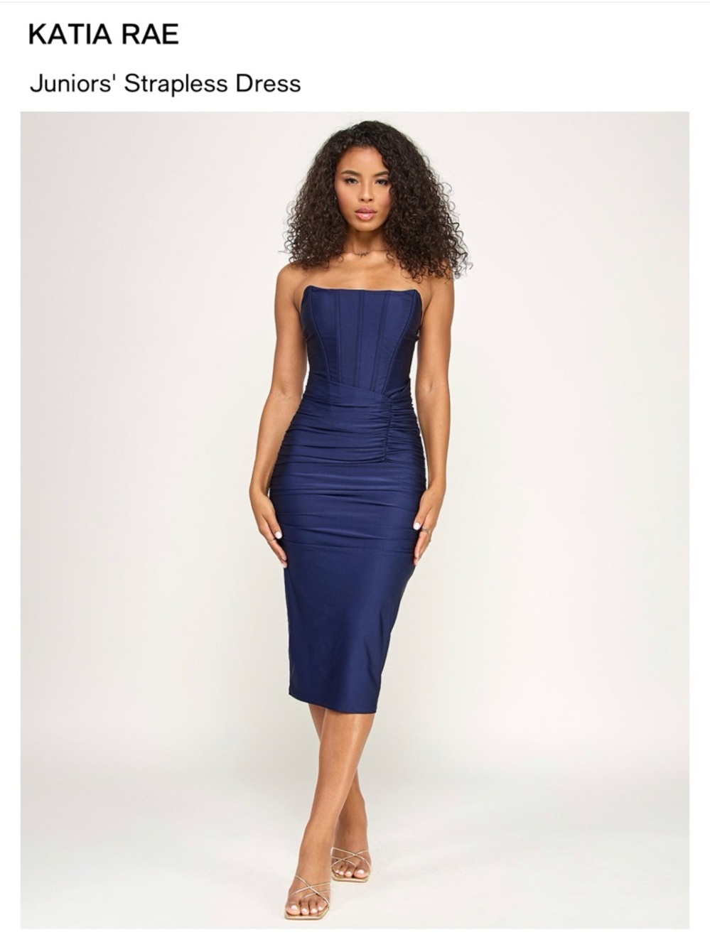 Katia Rae Navy Strapless Midi Dress with Boned Bodice